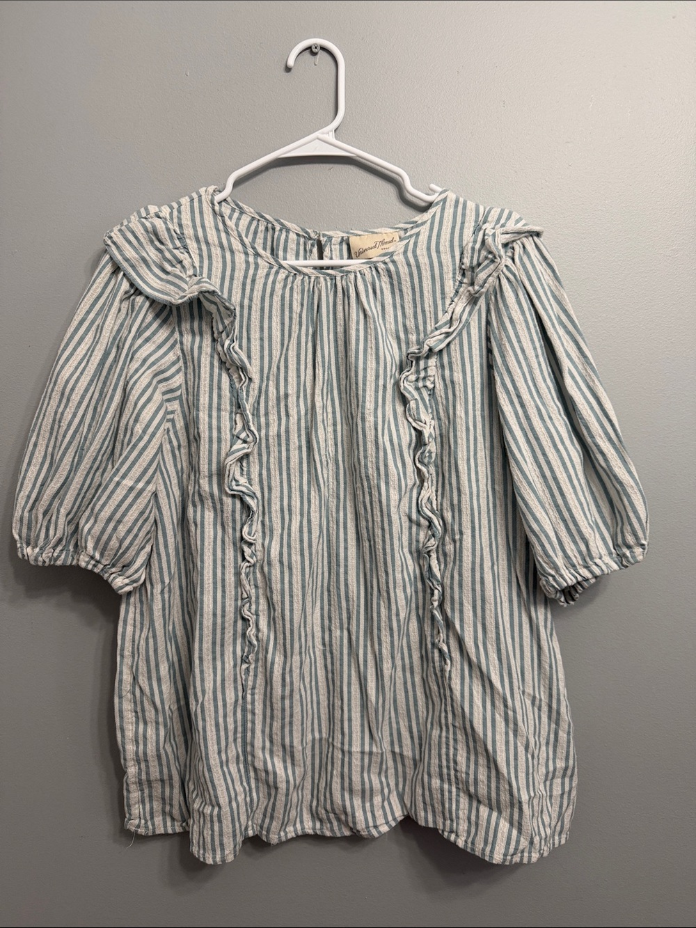 Universal Thread Blue and White Striped Ruffle Peasant Blouse